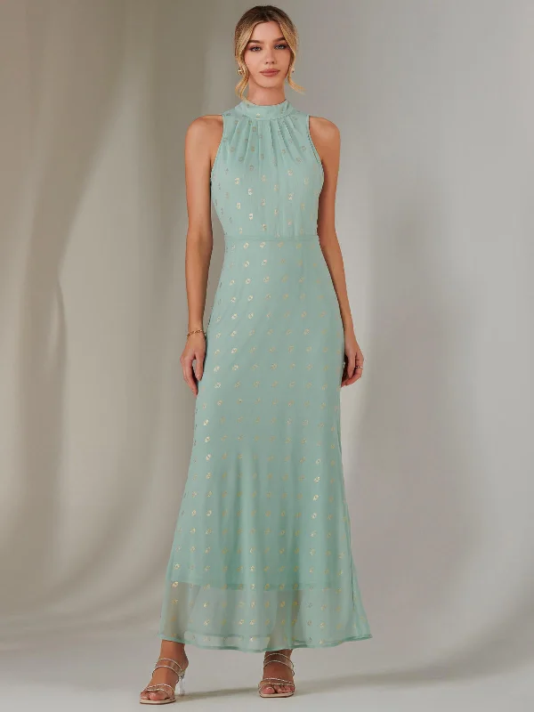 Women's Everyday Attire Halterneck Maxi Dress, Mint Green