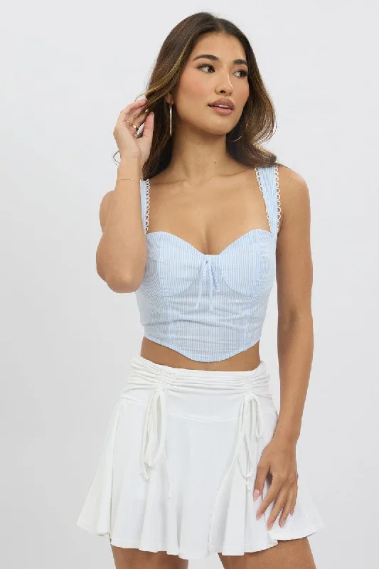 Luxury Women's Clothes Blue Stripe Crop Top Sleeveless Corset