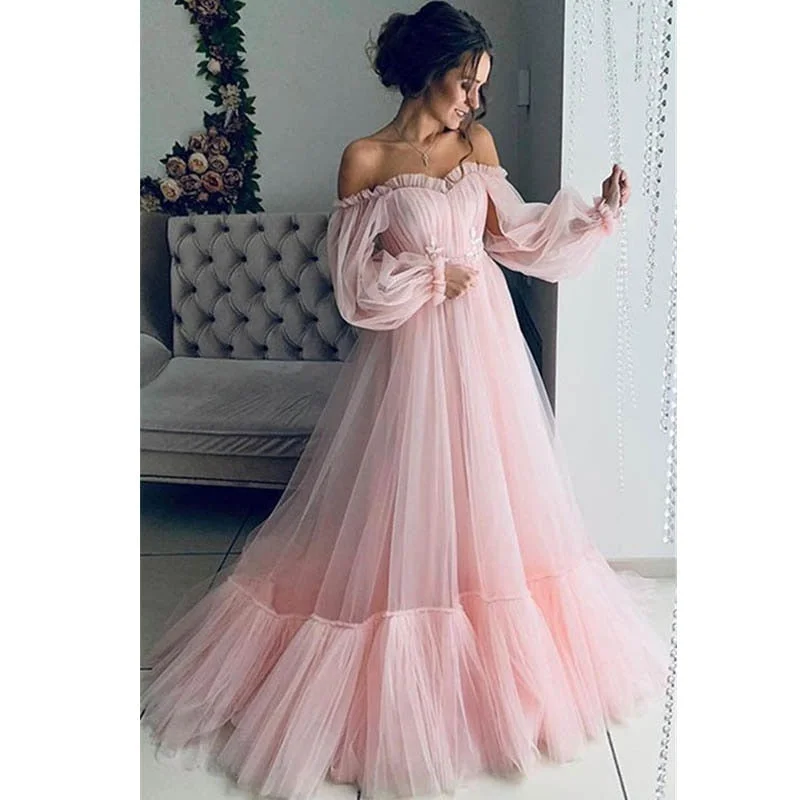 Women's Clothing For Special Occasions FashionSierra -  Long Sleeve Off The Shoulder Gauze Princess Prom Dresses