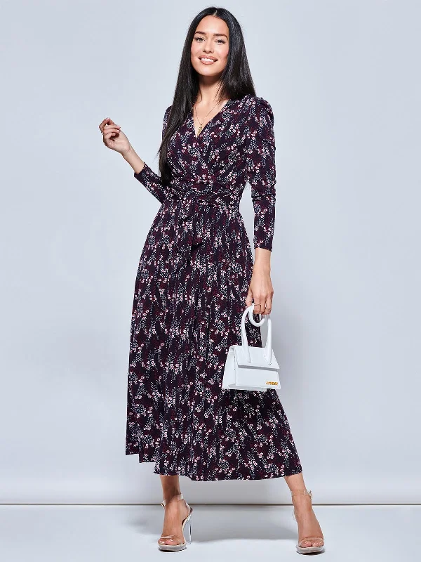 Women's Cozy Winter Attire Greyson Long Sleeve Maxi Dress, Navy Daisy