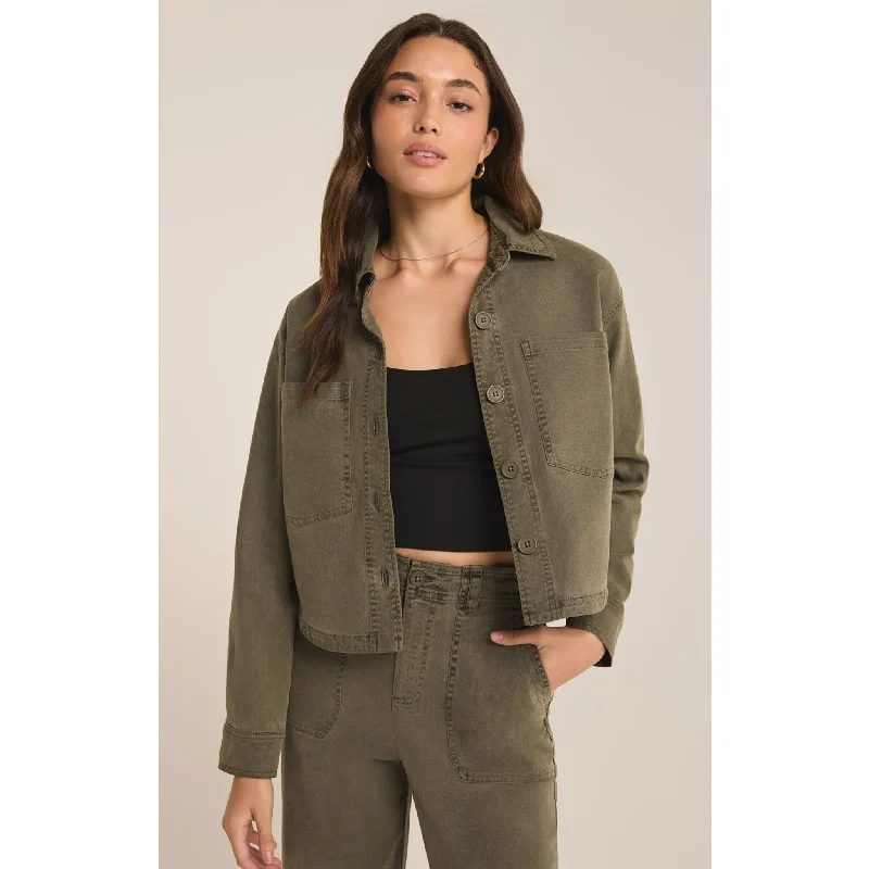 Vintage-Inspired Women's Clothes Z-Supply All Day Cropped Washed Jacket - GRAPE LEAF
