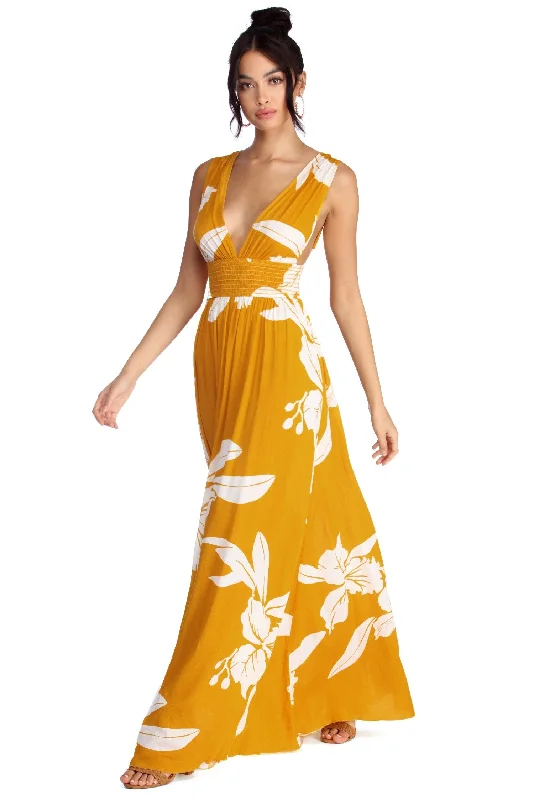 Affordable Women's Apparel Take The Plunge Floral Maxi Dress