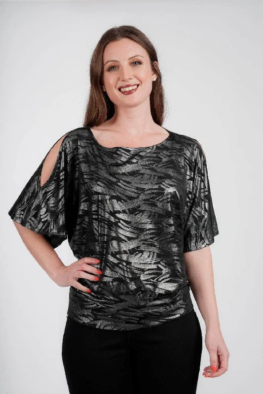 Trend Leading Collection Saloos Cold Shoulder Metallic Boxy Top