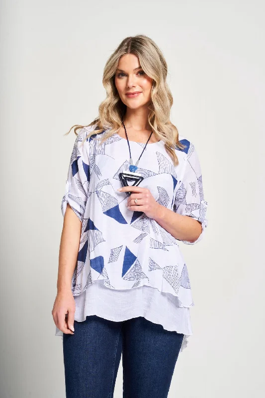 Best Sellers Saloos Geometric Pattern Split Back Top with Necklace