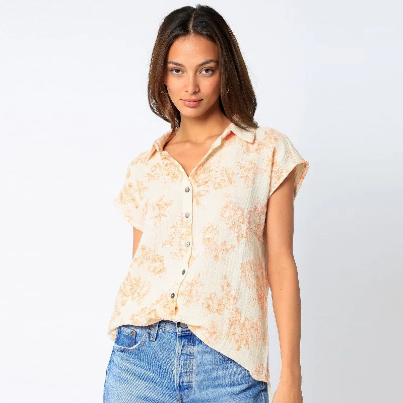 Spring Offer Button Up Linen Top (Orange)