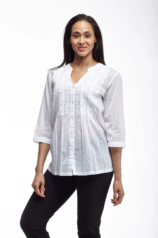 Top Deals La Cera 100% Cotton Button Front Embroidered Top