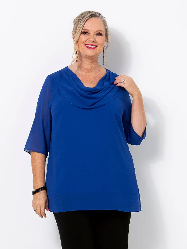 Budget Saver Georgette Cowl Top - Cobalt