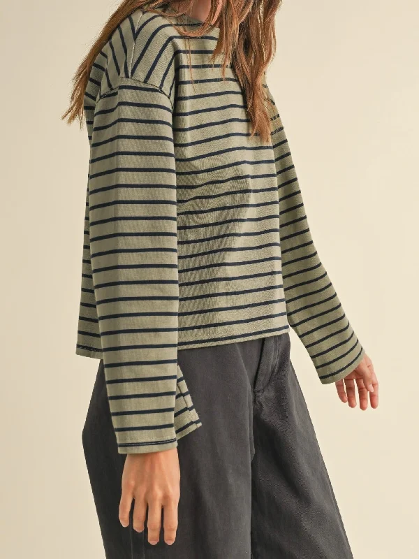 Limited Time Shelly Striped Top Olive/ Navy