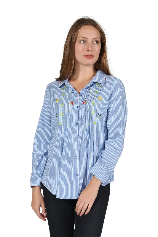 Season Offer Seersucker Embroidered Button Front Shirt