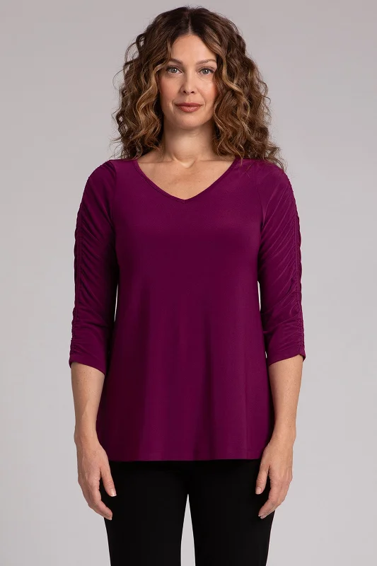 Fashion Deal Revelry Top with Rusched Sleeve | Amaranth