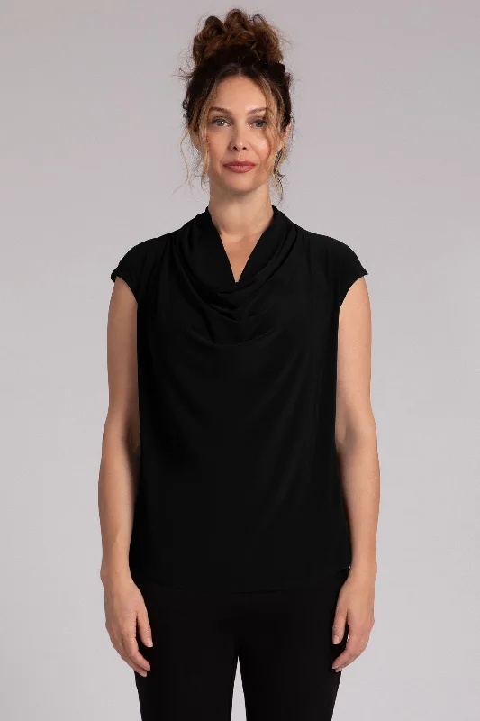 Trendy Styles Draped Cowl Top | Black