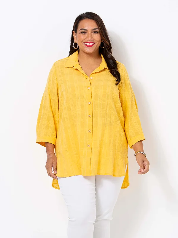 Limited Time Flash Sale Yellow Textured Shirt