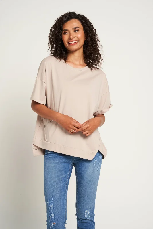 Classy Style Discounts Saloos Asymmetrical Hem Cotton Top with Zip Pockets