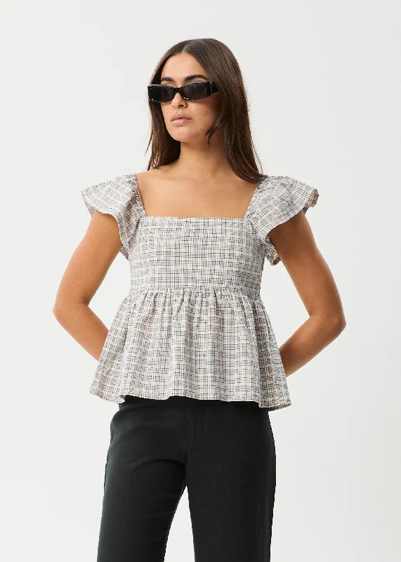 Fashionista Sale AFENDS Womens Drew - Seersucker Top - Taupe Check