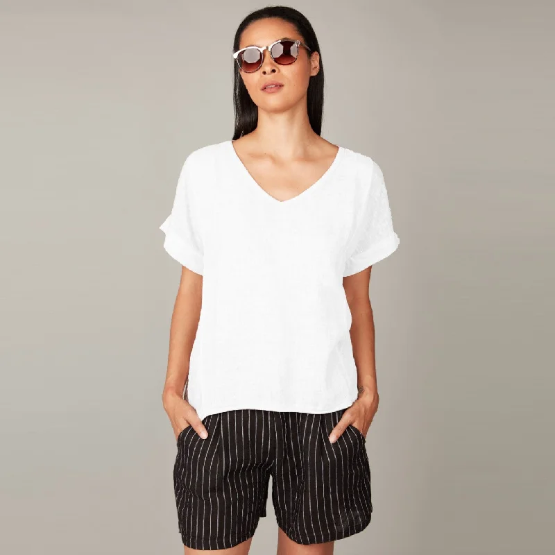 Relaxed Style Essential Summertime Linen + Woven Top (White)