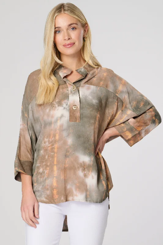 Durable Fashion Picks Saloos Wide Front Placket Tie-Dye Top