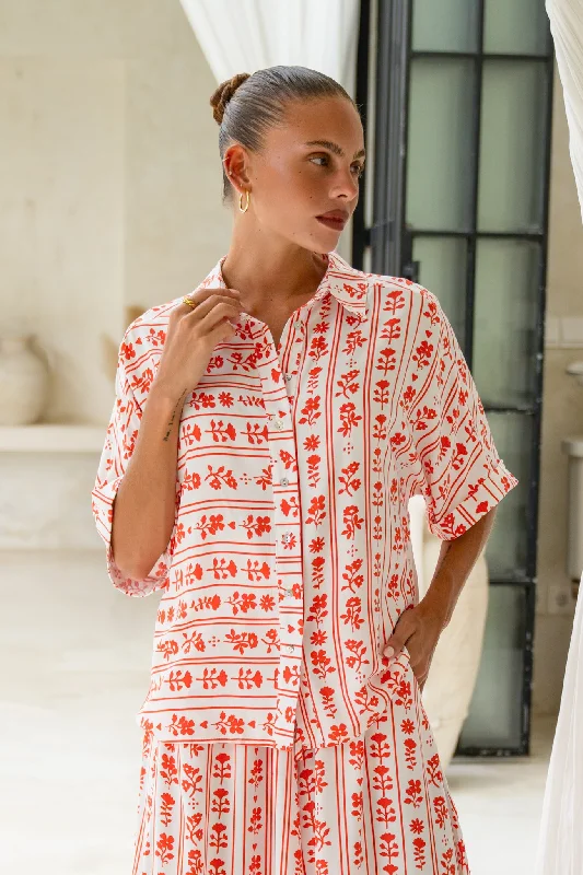 Huge Price Cut Rosaia Red Boho Floral Shirt