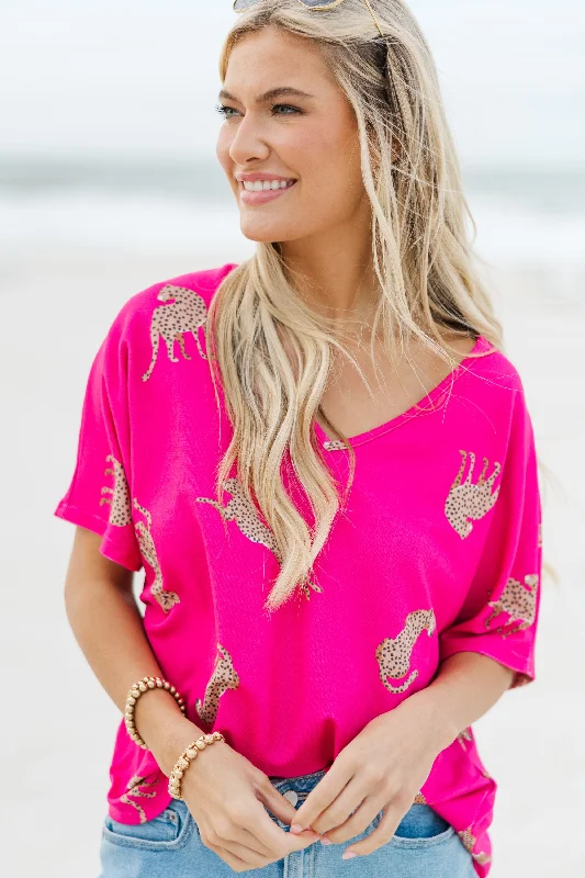 Budget-Friendly Fashion Take The Lead Fuchsia Pink Cheetah Top