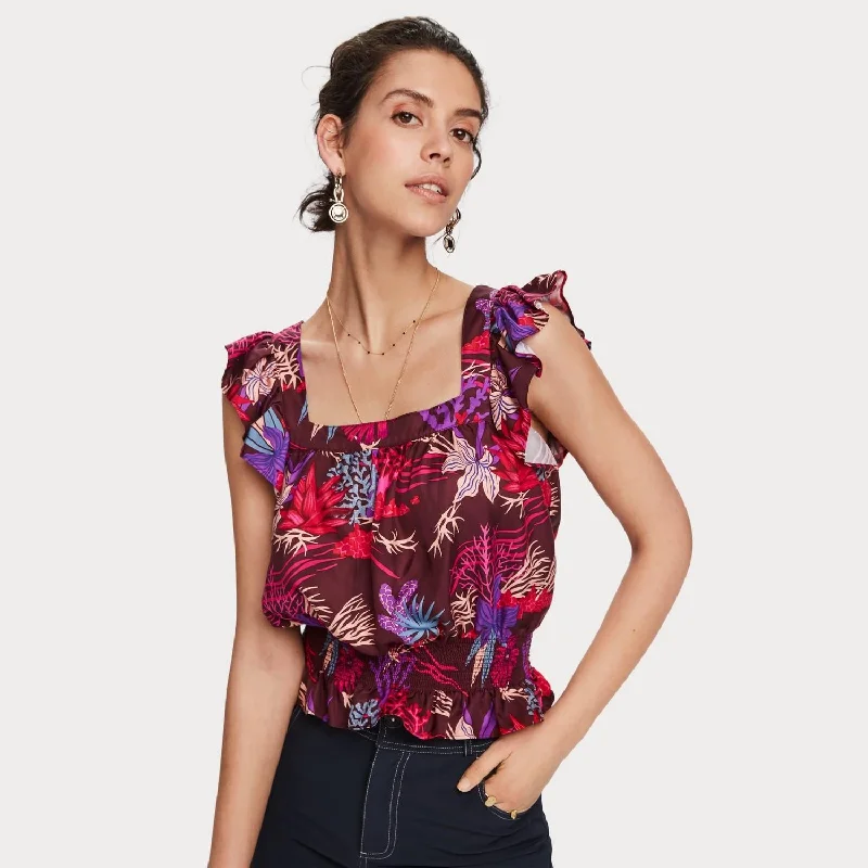 Athleisure Style Sale Printed Ruffle Top