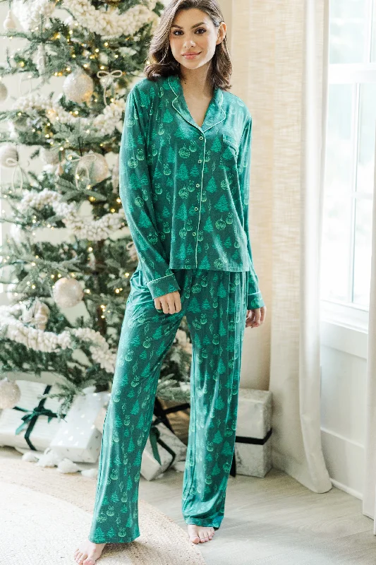 Hot Items Dream Big Emerald Green Christmas Print L/S Bamboo Pajama Set