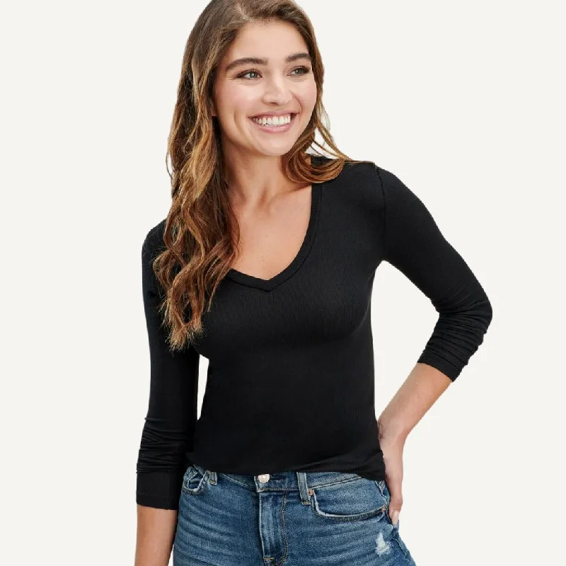 Chic Trend Collection Valley Rib V-Neck (Black)