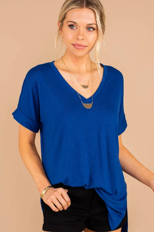 Smart Casual Deals Make Your Life Easy Mid Navy Blue V-Neck Top