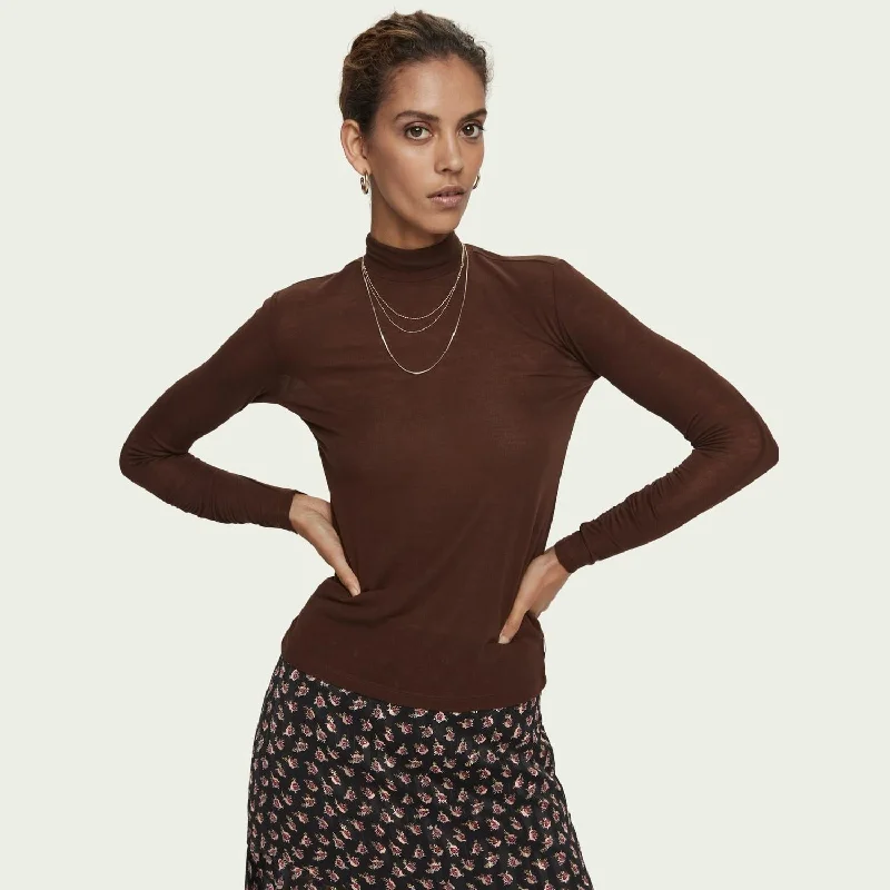 Fashion Sale Gathered Sleeve Turtleneck (Espresso)