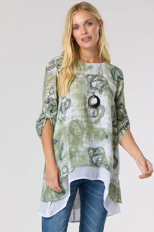 Hot Sale Saloos Swirl Print Double Layer Top with Necklace