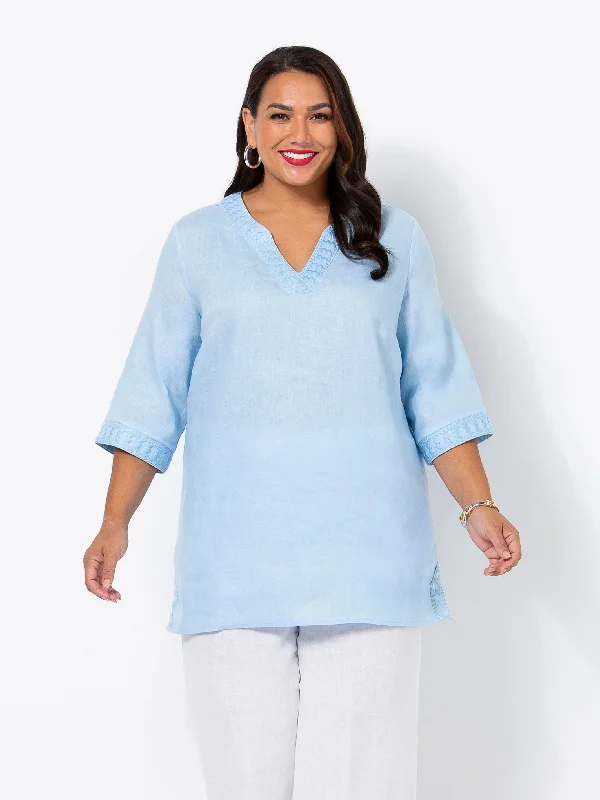 Low Price Special Linen Embroidered Top - Blue