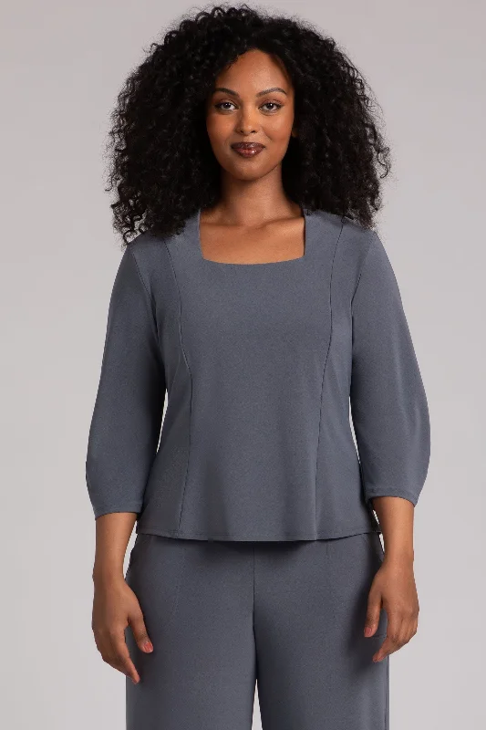 Day-To-Night Styles Fit N Flare Lantern Top | Melange Gunmetal