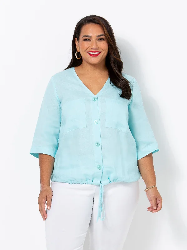 Relaxed Style Mist Havana Button Up Linen Top