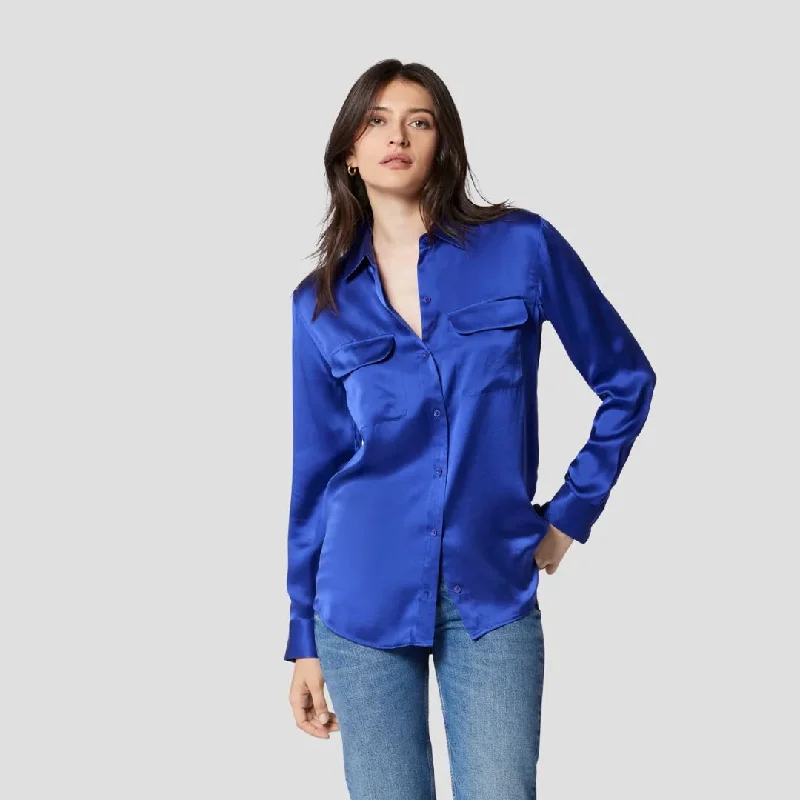 Contemporary Casual Deals Signature Silk Satin Shirt (Spectrum Blue)