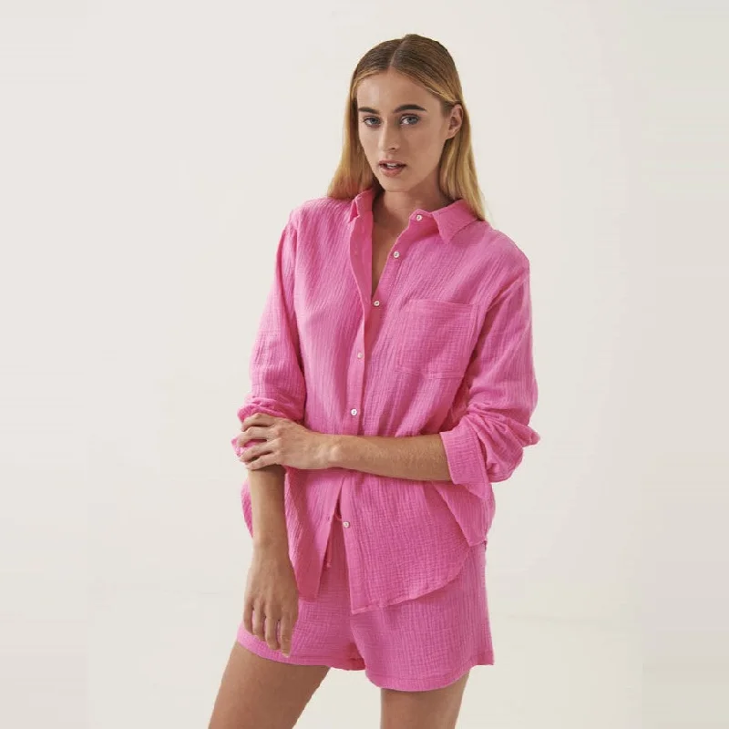 Forward Trendsetter Button Front Shirt (Hot Pink)