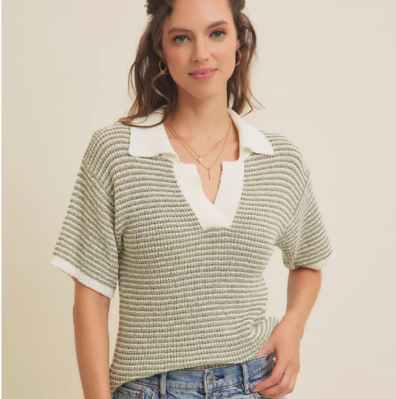 End Of Season Sale D Sage Boucle Stripe Top