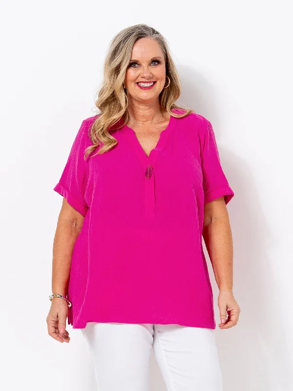 New Styles Just In Hot Pink Crinkle Top