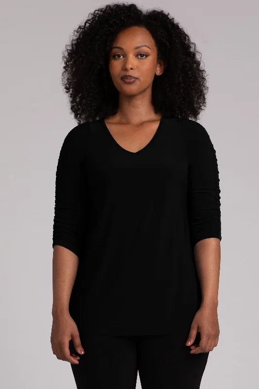 Sophisticated Style Offers Revelry Top with Rusched Sleeve | Black