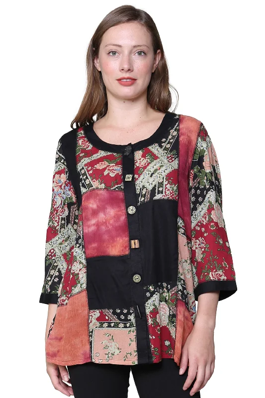 Browse Our Top Products La Cera Black and Red Patchwork Top