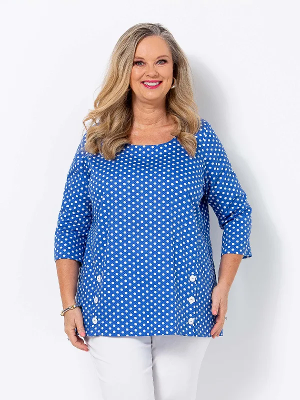 Buy More, Save More Blue Iris Pique Spot Button Top