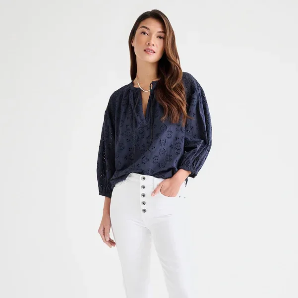 Sophisticated Style Offers Taylor Eyelet Top (Navy)