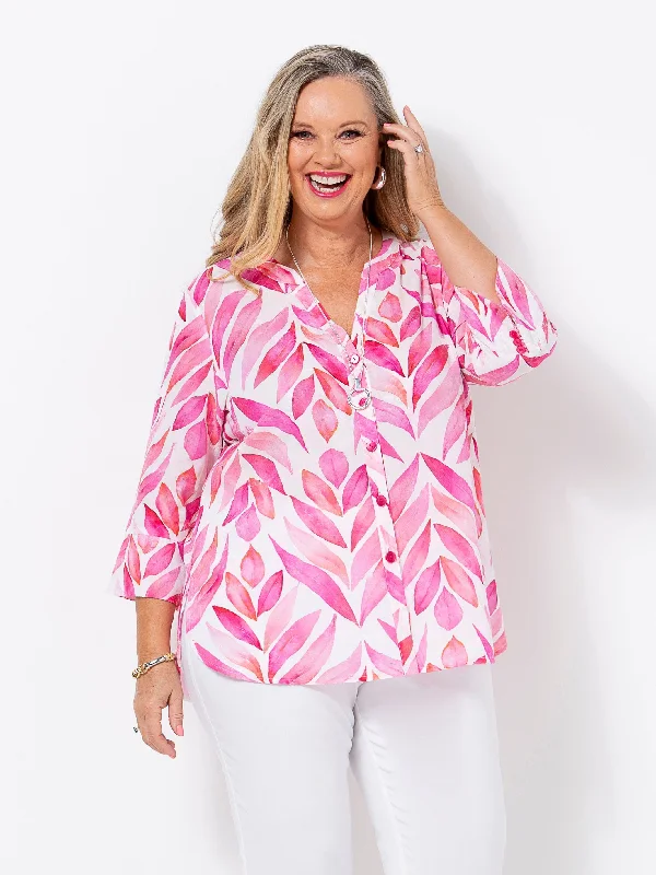 Classic Modern Offers Pink Leaves Cotton Shirt