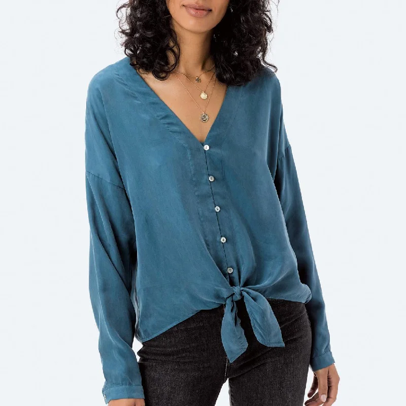 Flash Sale Fever Cupro Tie Front Top (Teal)