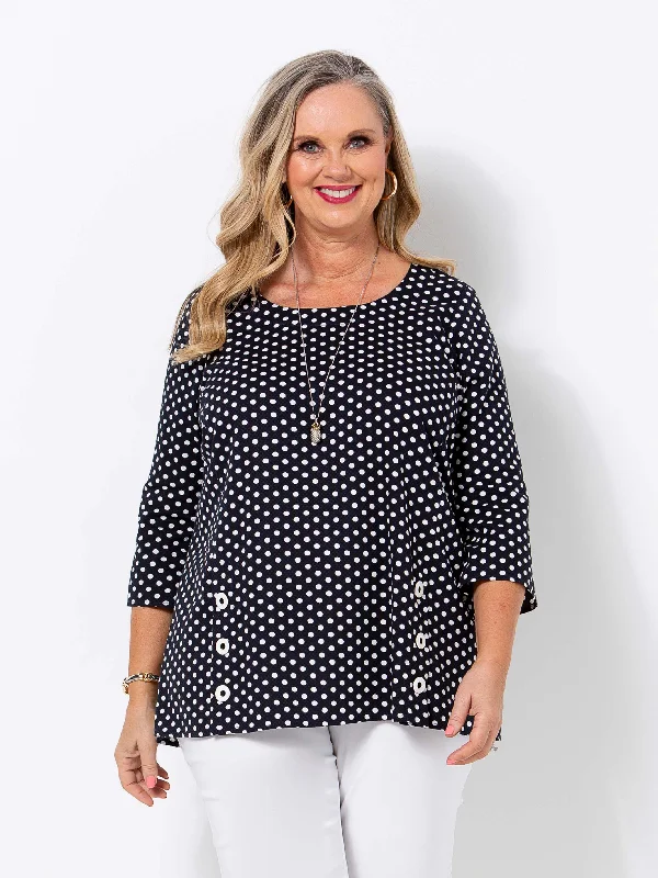 Special Offer Indigo Pique Spot Button Cotton Top