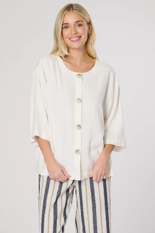 Day-To-Night Styles Saloos Button-Down Linen Mix Top