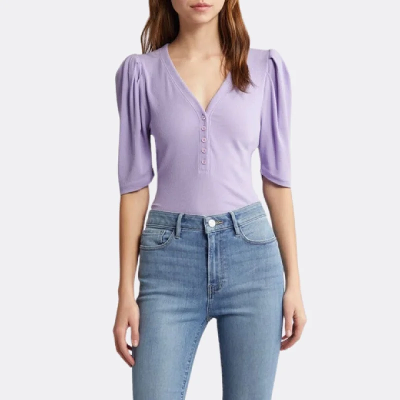 Classic Chic Deals Rib Ruched SS Henley (Lilac)