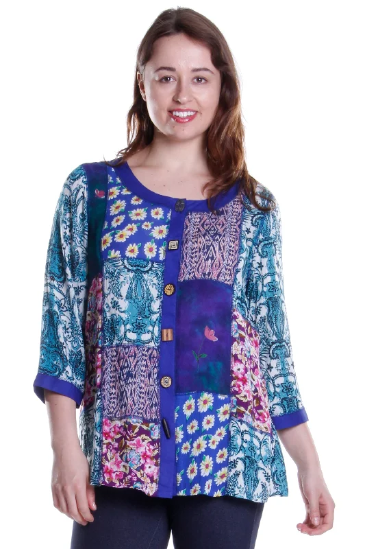 Clearance Sale, All Cheap La Cera Blue Multi Patchwork Top