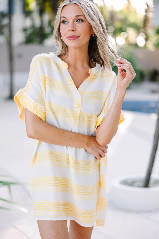 Essentials On Sale Follow The Rules Yellow Striped Cover-Up