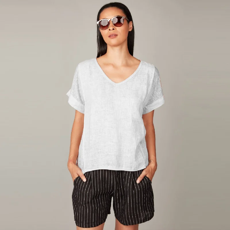 Premium Style Essential Summertime Linen + Woven Top (Pebble)