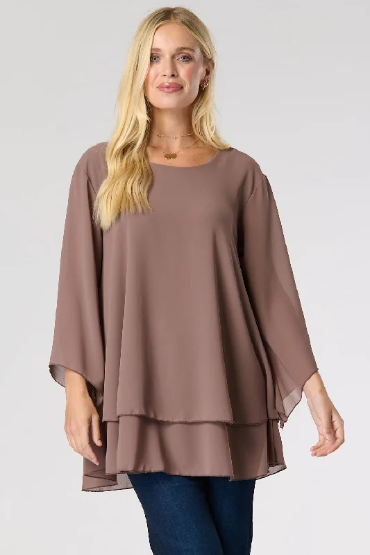 Feminine Style Promotions Saloos Layered Chiffon Top with Neckline Detail Ring