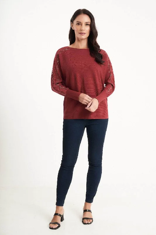 Special Offers Saloos Lace Embellished Sleeved Knitted Jumper