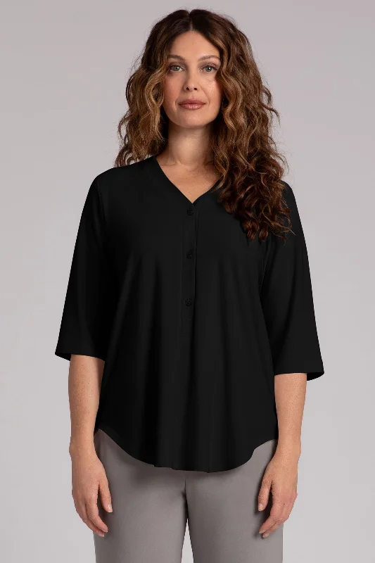 Limited Time Special Offer 3 Button Easy Henley | Black